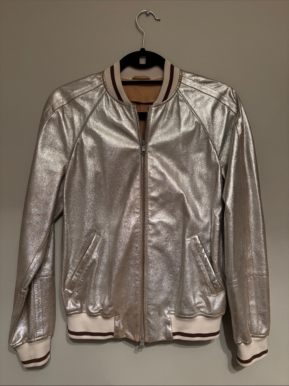 Brunello Cucinelli Metallic Silver Bomber Jacket